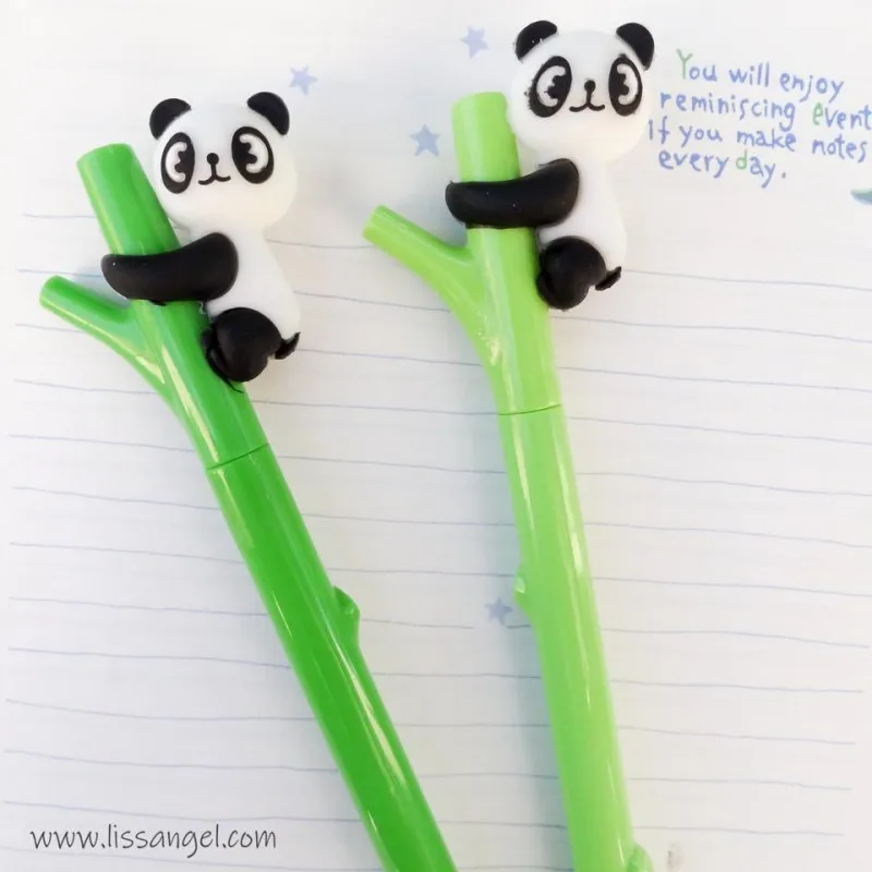 Kawaii Panda Bear on Branch Ballpoint Pens - Pack 2 Units - Adorable design, black gel ink