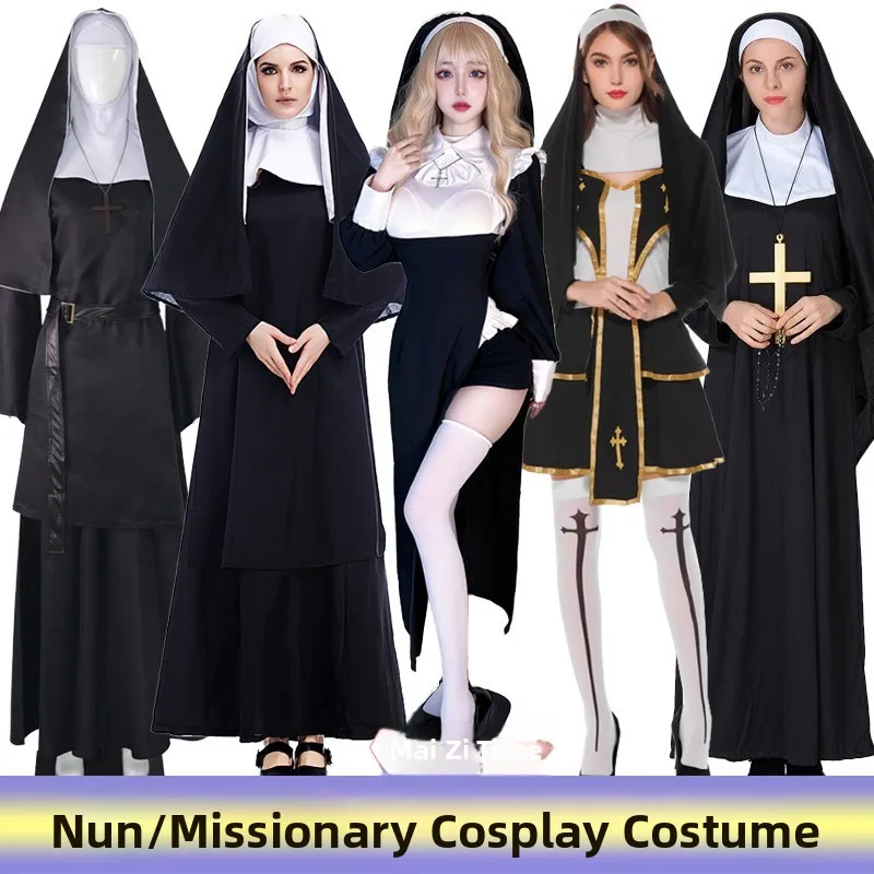 

Couple's Cosplay Nun Nurse Halloween Death Maid Tight Stage Long Robe Women's Costume Traditional Chinese Ethnic Wear