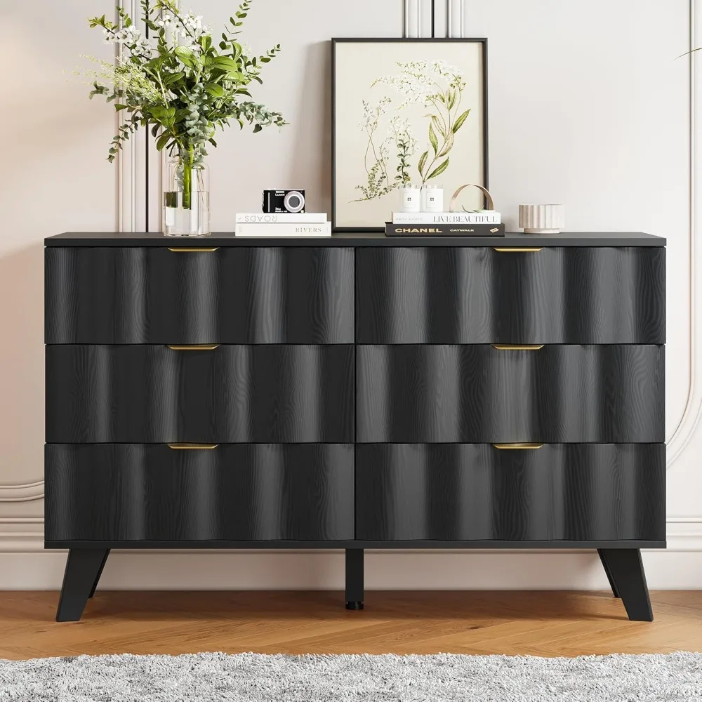 

6 Drawer Dresser, Modern Fluted Chest of Drawers with Metal Handles, Wood Storage Drawer Organizer, Storage Cabinet for Bedroom,