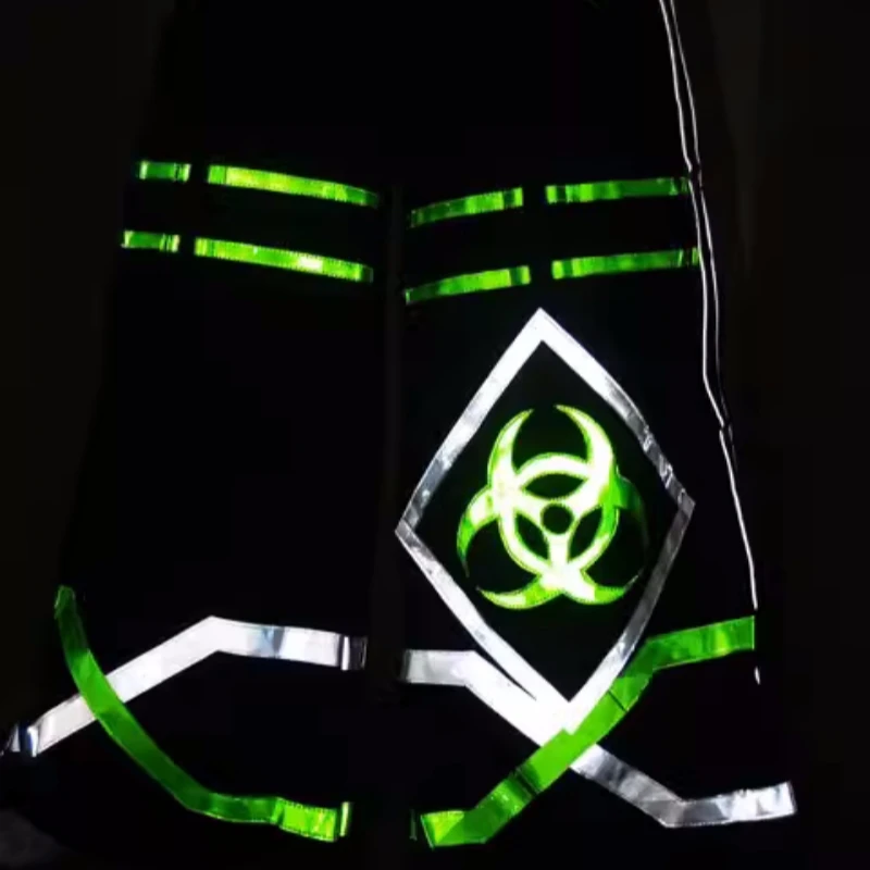 Fashion Green White Reflective Strip Night Vision Pants Shuffle Pants Ghost Dancing Luminous Death Trousers Teens Clothing