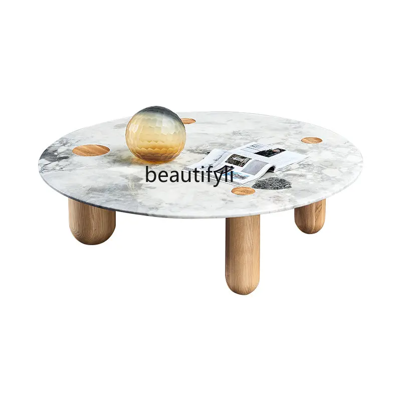 zq Nordic Italian Natural Marble Tea Table Small Apartment Living Room Modern Minimalist round Tea Table