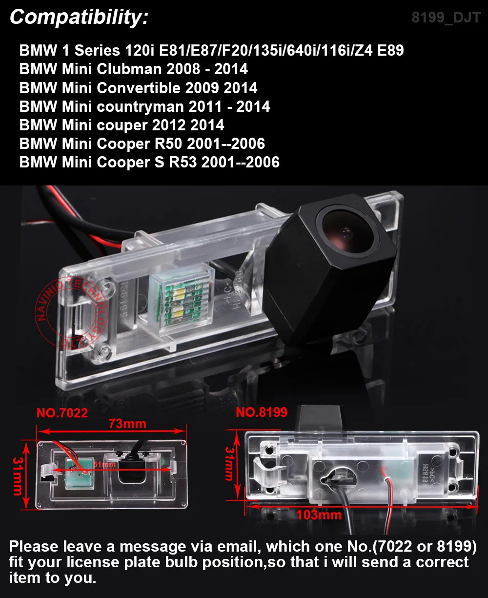 HD Car Rear View Camera For BMW 1 Series 120i E81/E87/F20/135i/640i/116i1Z4 E89 Mini Clubman Convertible couper Cooper R50 S R53