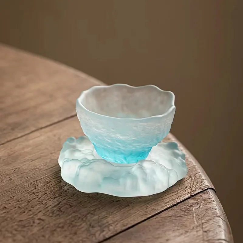 Glass Tea Cup Home Decoration Sake Cup Handmade Coaster Glass Cup Chinese Style Tea Cup Tabletop Atmosphere Small Ornament