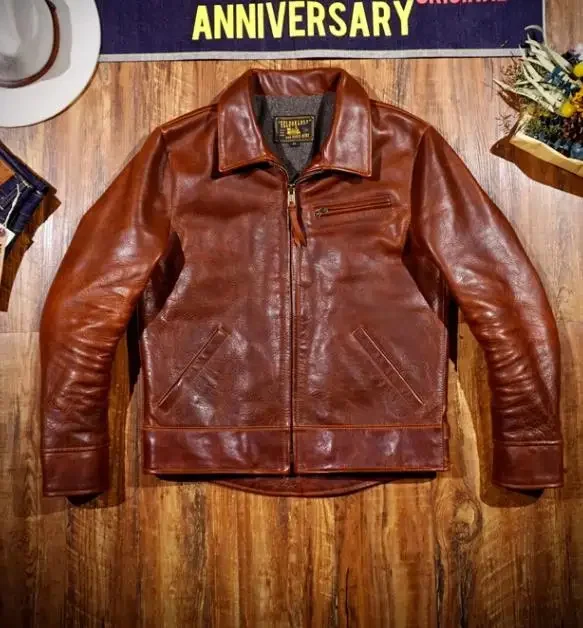 YR!Wholesales.Luxury Burgundy 1.6mm thick Horween leather.Full grain genine jacket.Vintage 1930s moto coat.