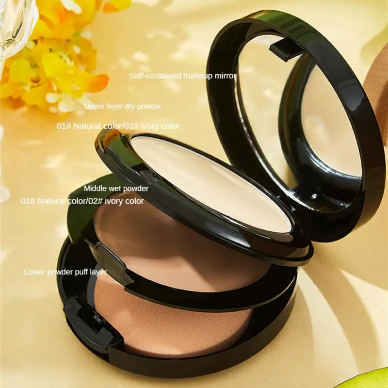 Double-layer Compact Powder Brightening Skin Matte Oil Control Pearl Powder Waterproof Facial Basic Cosmetics With Small Mirror