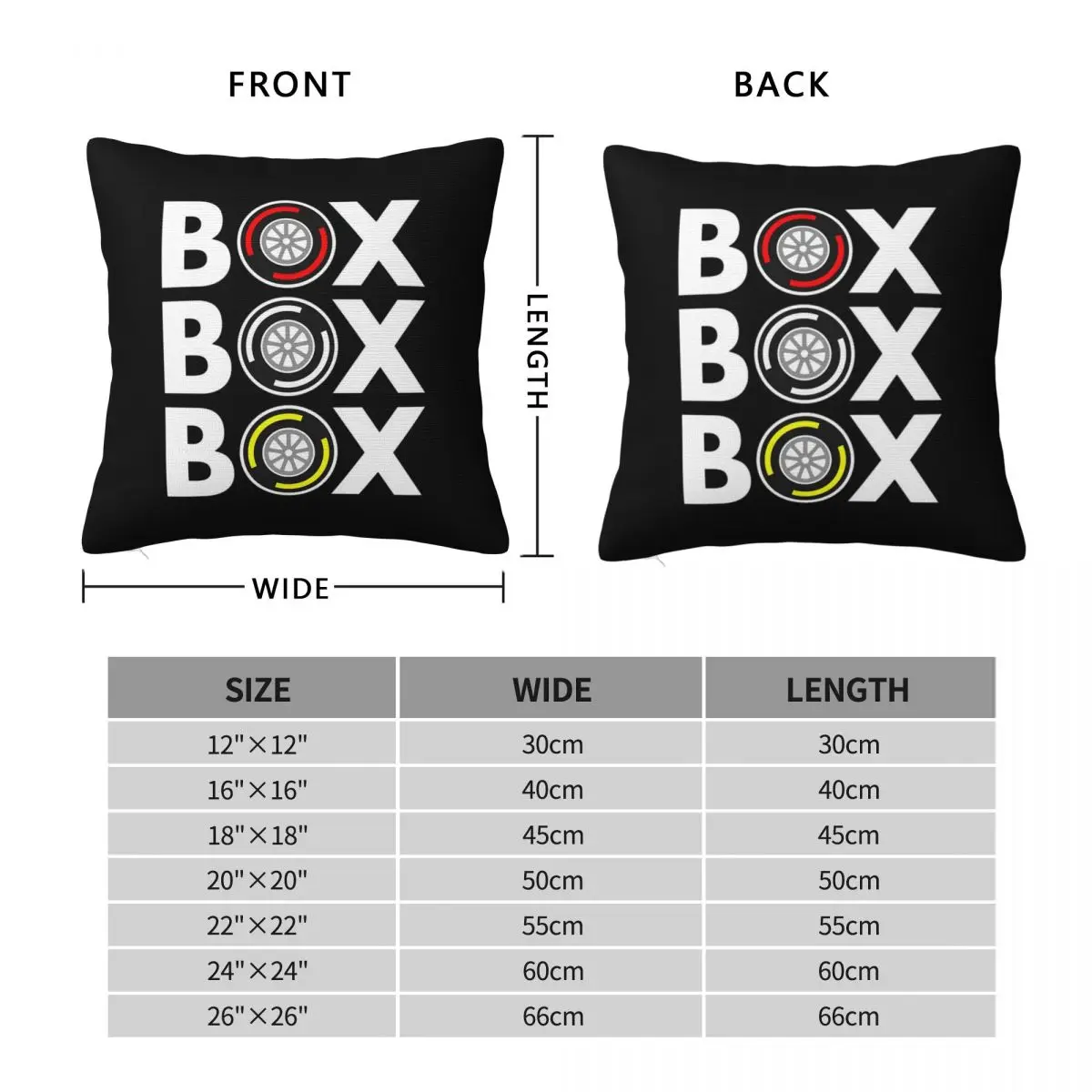 Box Box Box F1 Tyre Compound Square Pillowcase Pillow Cover Polyester Zip Decorative Comfort Throw Pillow for Home Bedroom