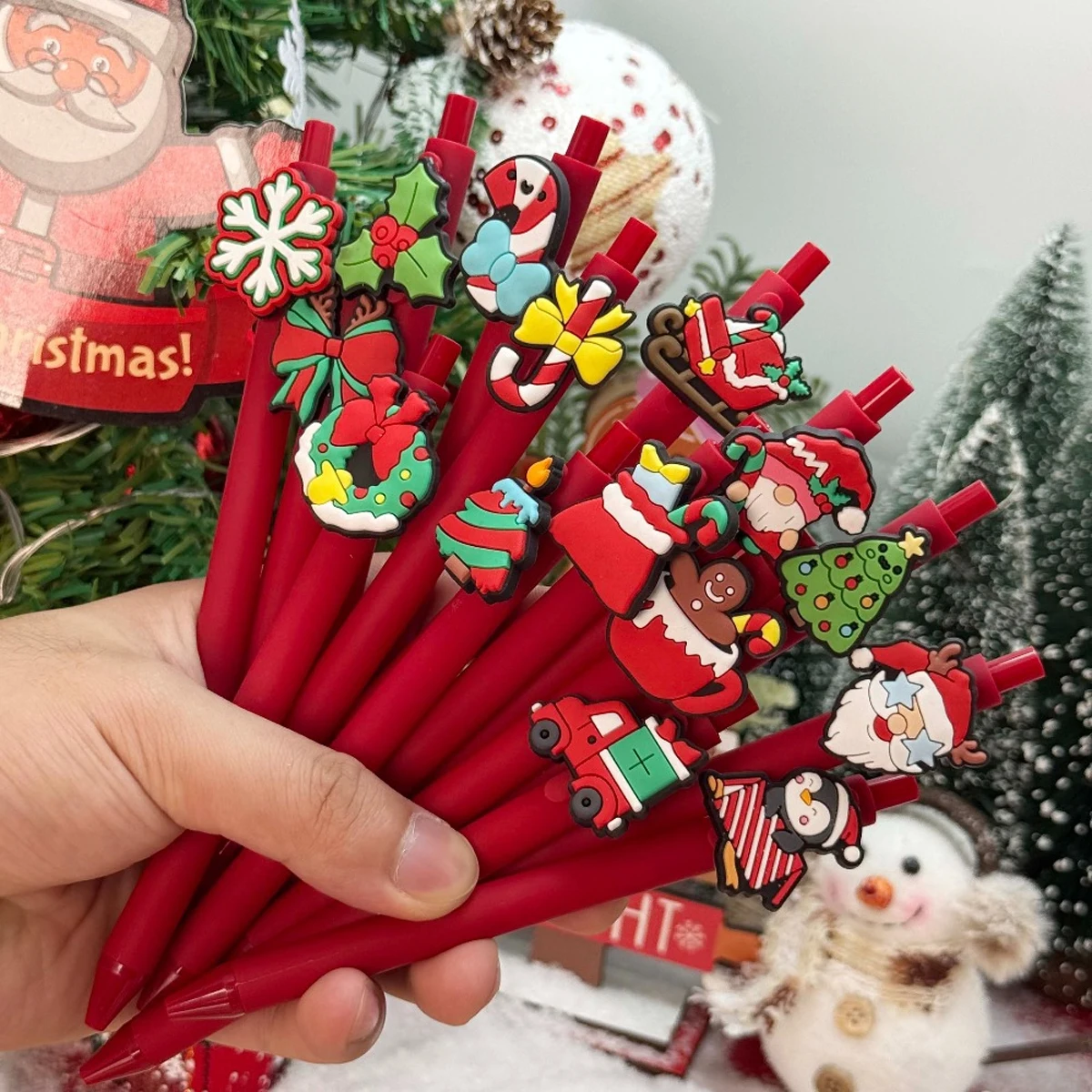 5pcs Christmas Themed Ballpoint Pens, Including Cartoon Gingerbread, Santa Claus, Snowflakes, Comfortable Grip, Smooth Writing