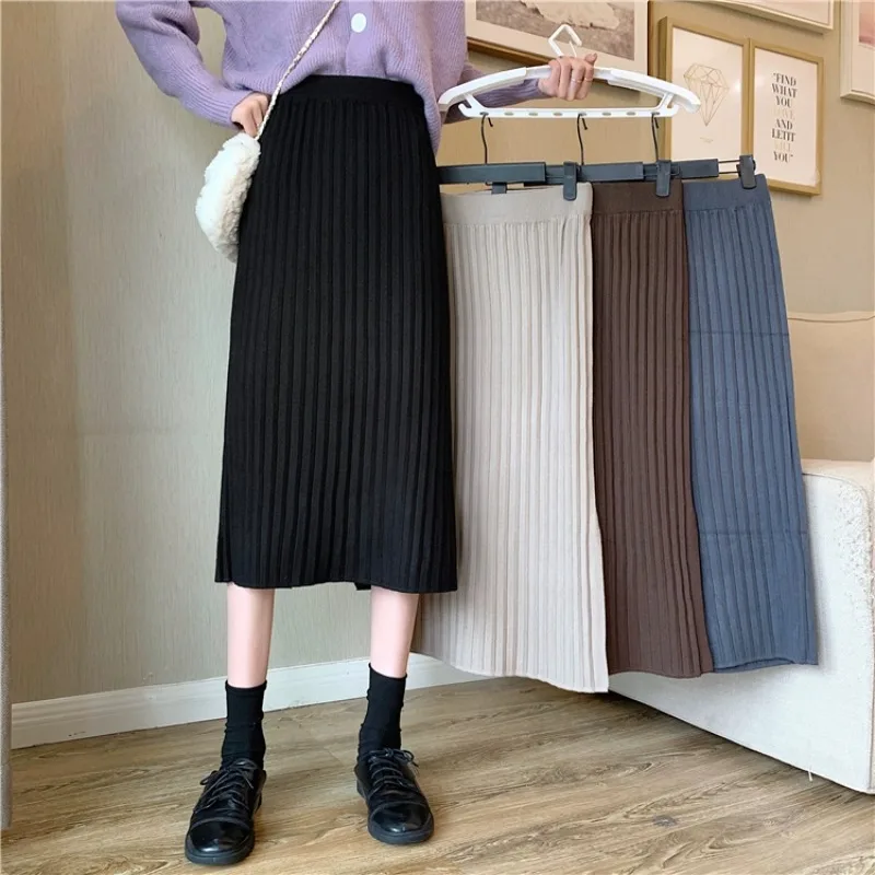 Girl High Waist Women Sweet Korean Elegant Clothing Streetwear Midi Office Lady Black All Match Chic Casual A Line Ladies Skirt