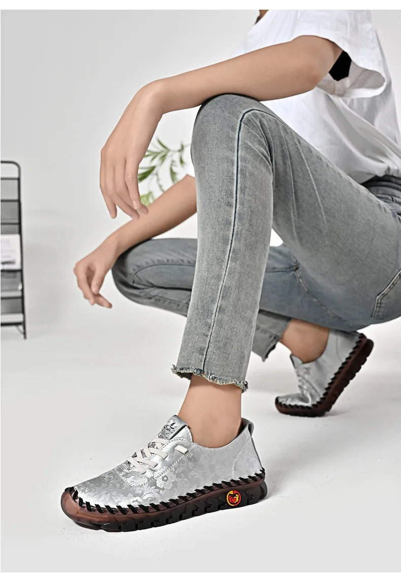 New Unique Oxford Shoes 43 44 Women's Split Leather Loafers Woman Orthopedic Moccasins Mother Designer Laced Daily Walking Flats