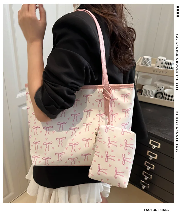 

2025 New Bow - Print Tote Bag | Women's Large Capacity, Stylish | High - Quality Commute Single - Shoulder for Work