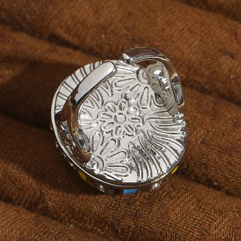 

Vintage Blue Flower Rings Silver Color Natural Enamel For Women Rhinestone Quality Luxury Jewelry Designer Gift Party Trend 2026