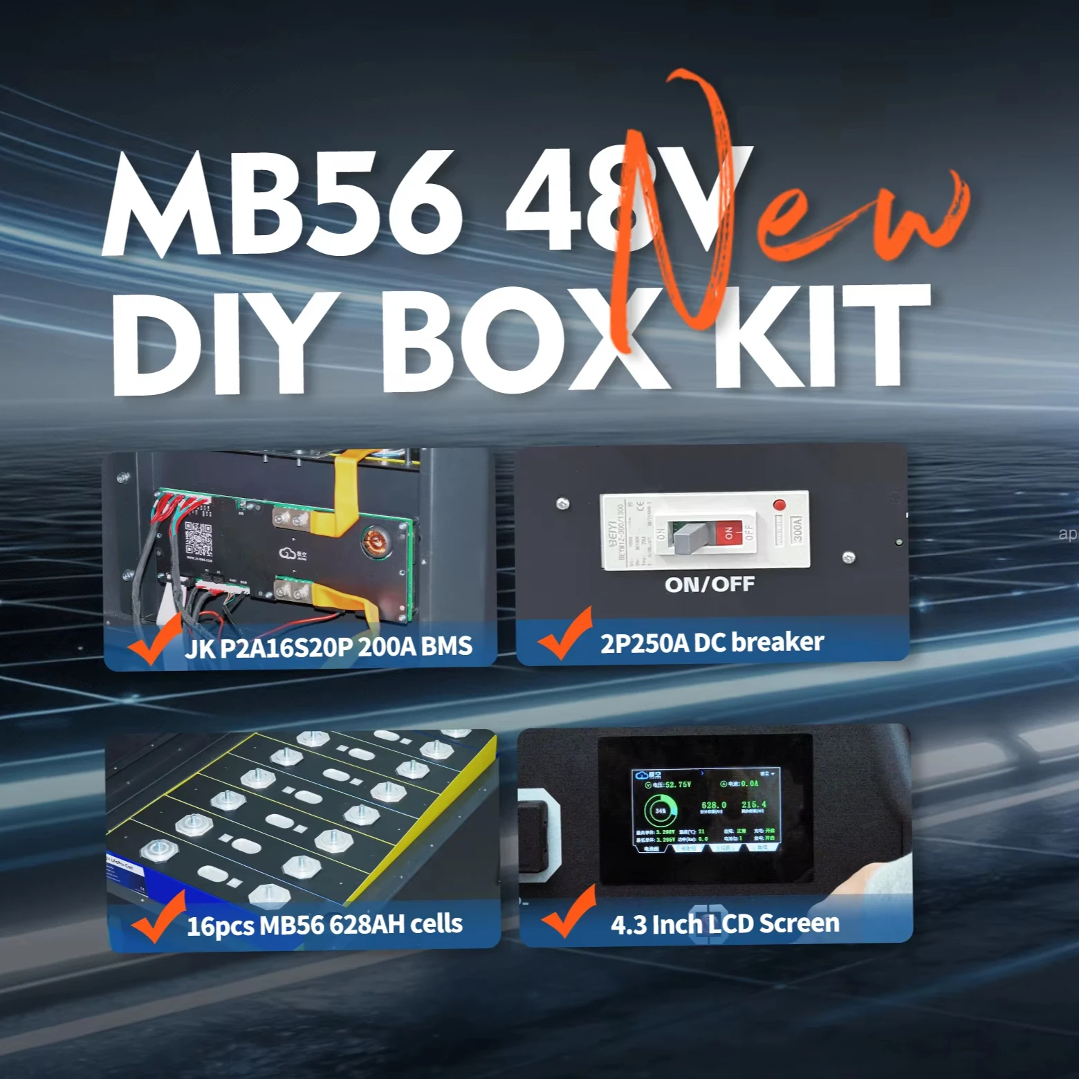 

Warehouse MB56 16s 51.2V 280Ah 314Ah 15KWH 30KWh 628Ah Lifepo4 Battery Box DIY Solar Storage Battery Case Kit