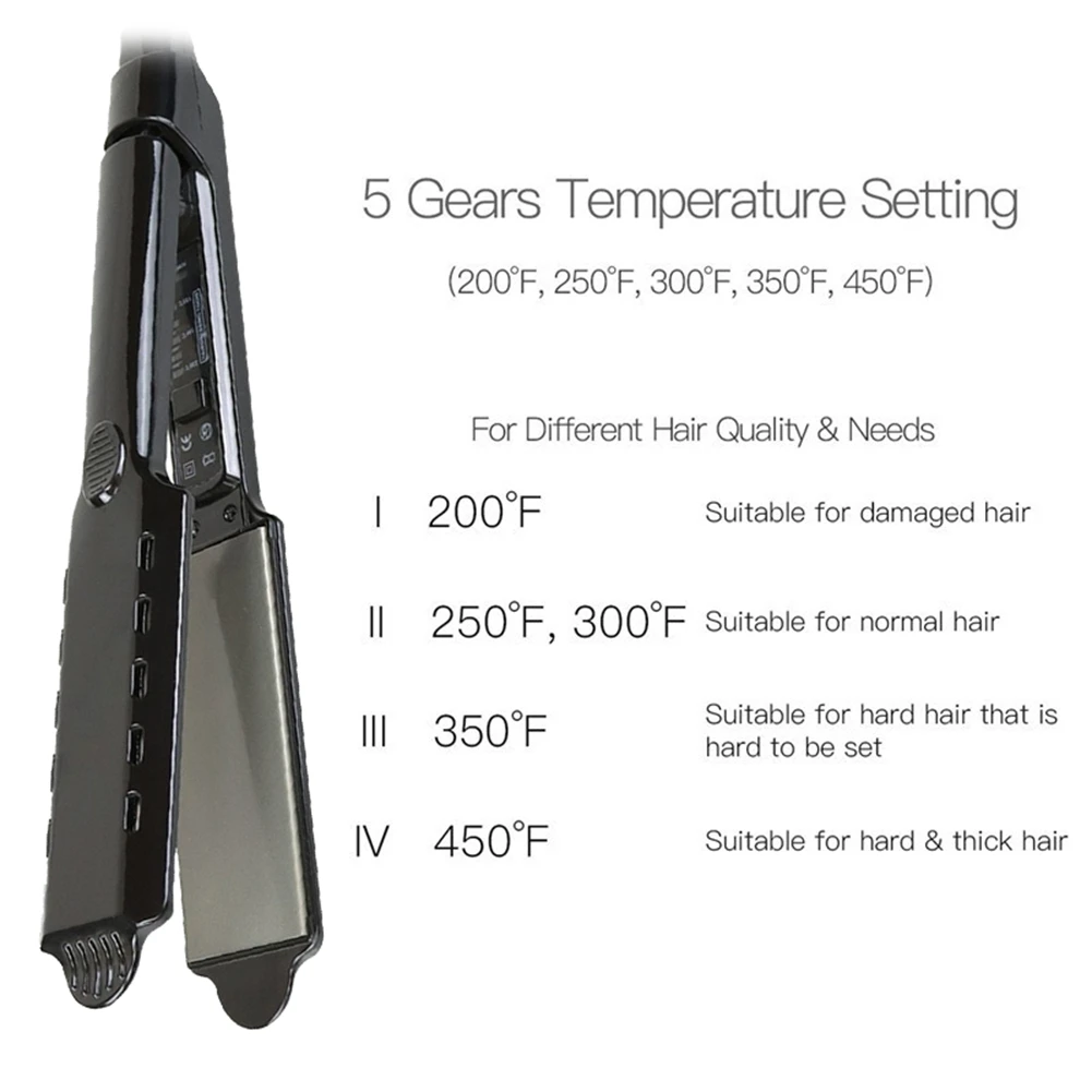 A84G-Hair Straightener Professional Salon Vapor Flat Hair Straightening For All Hair Type Five Adjustable Temperature US Plug