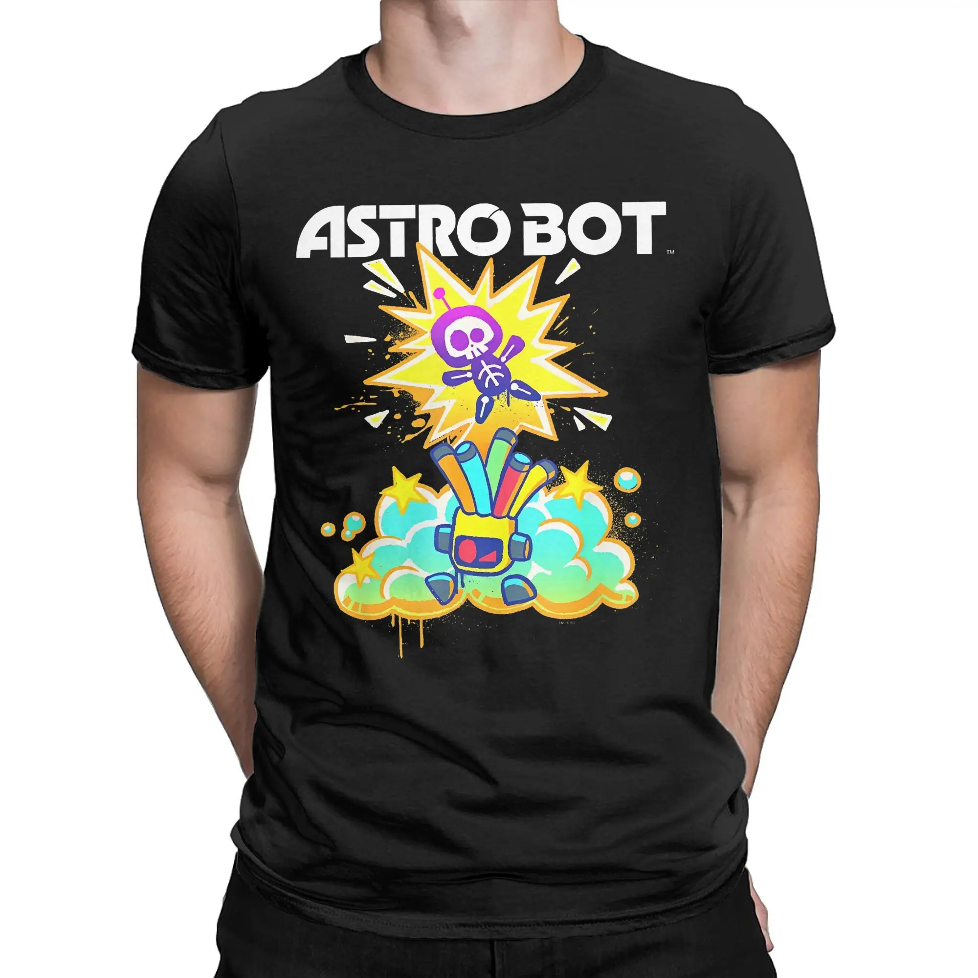 A-Astro Bots Airbrush Gaming Men\'s T Shirt Cartoon Robert Creative Tees Short Sleeve Crewneck T-Shirt Pure Cotton New merch