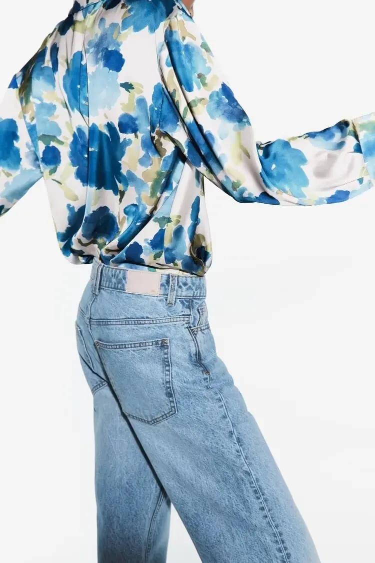 

New 2024 Women's Silk Satin Feel Printed irt Floral Print Casual Loose Fit Long Sve Stand Collar Regular Length irt