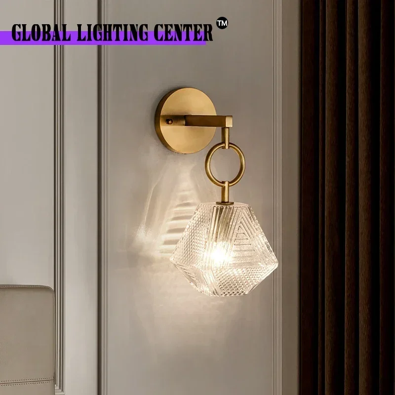 Luces de pared de cristal de diamante, decoración interior del hogar, estilo europeo, 110-220V CC, cableado, lámparas de pared, dormitorio, sala de estar, Proch