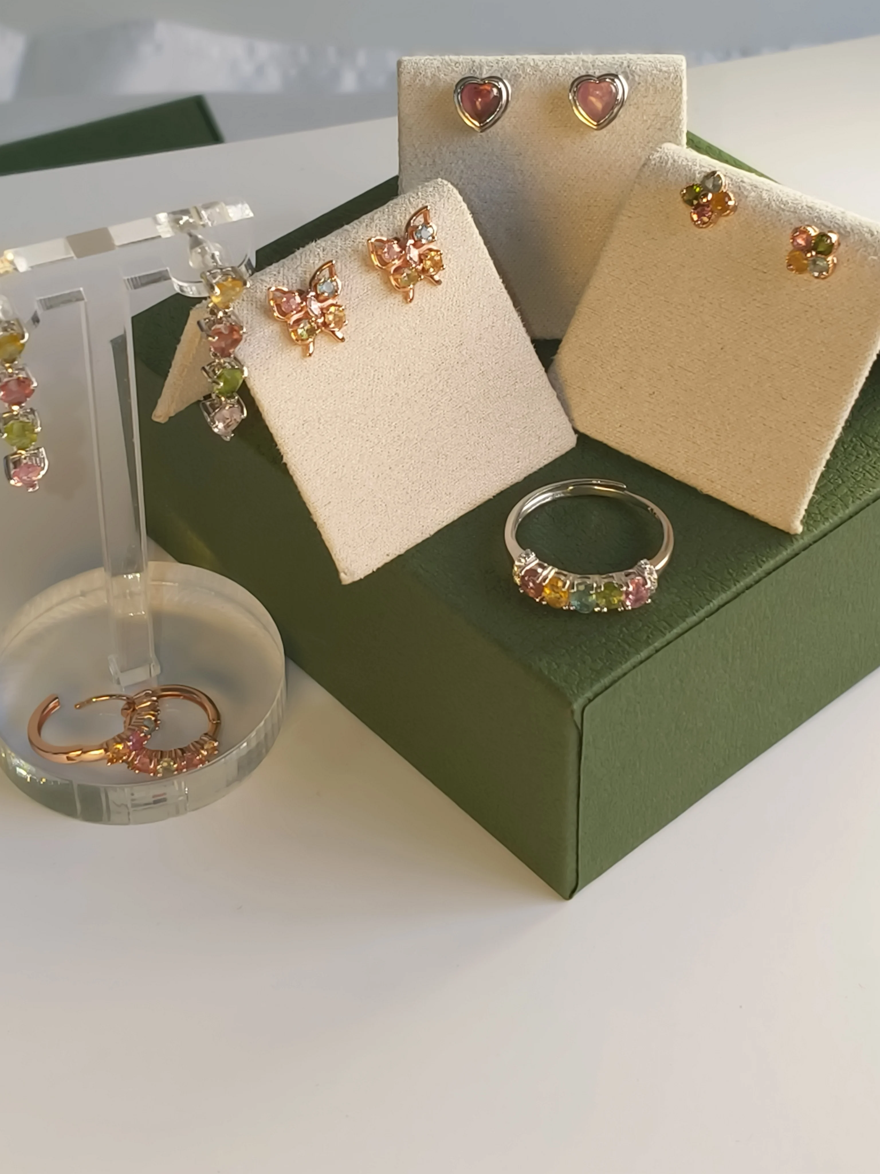 Byzantium Original 925 Silver Natural Tourmaline Jewelry Set Real Rainbow Gemstone Ear Buckle Drop Dangle Infinity Finger Bands