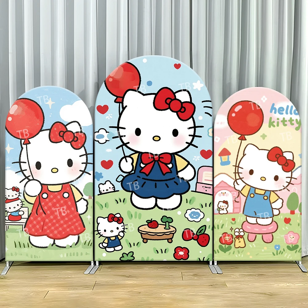 

TB Sanrio Hello Kitty Theme Arch Backdrop Cover Red Balloon for Girls Birthday Party Baby Shower Decor Photo Background Props