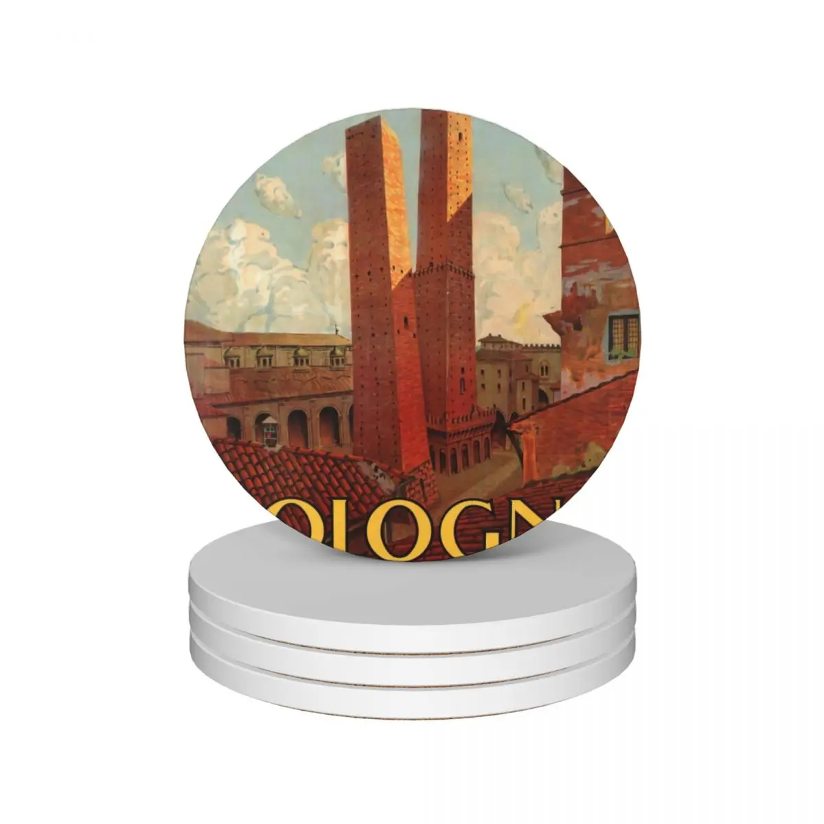 

Bologna, Italy - Vintage Travel Poster Ceramic Coasters (Set of 4) personalize plate Coasters