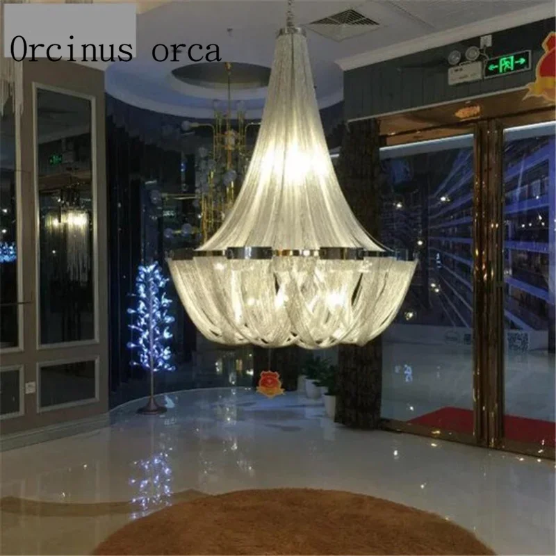 Nordic luxury tassels aluminum chain lights personalized atmosphere villa duplex building, living room Chandelier Postage free