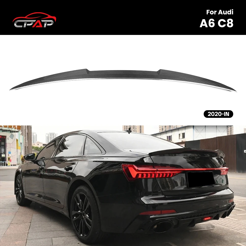 

Real Dry Carbon Fiber Rear Trunk Roof Spoiler Boot Wing Car Accessories Tail Fin For Audi A6 C8 Sedan M4 Style 2020-IN