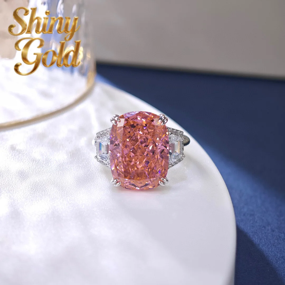 

Роскошное женское кольцо ShinyGold из цельной платины PT950 с розовым бриллиантом 5 карат в форме подушки с огранкой «Ледяной цветок»