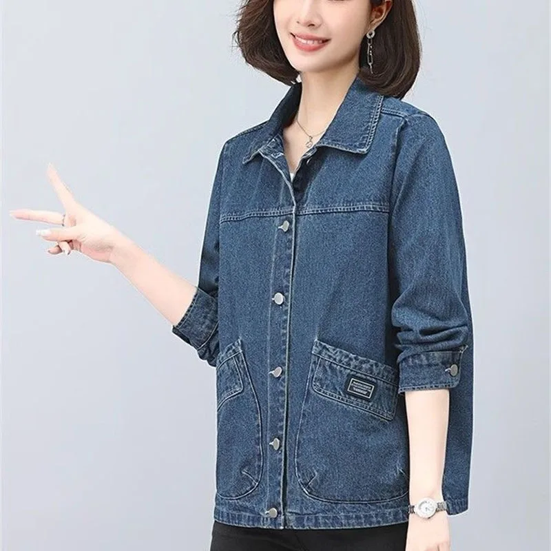 봄 가을 여성 긴팔 카우보이 탑 재킷 레트로 여성 패션 캐주얼 데님 아우터웨어 여성용 큰 사이즈 4XL 루즈핏 청자켓