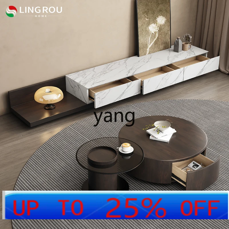 LH  minimalist tempered glass coffee table combination living room simple smoked round tea table