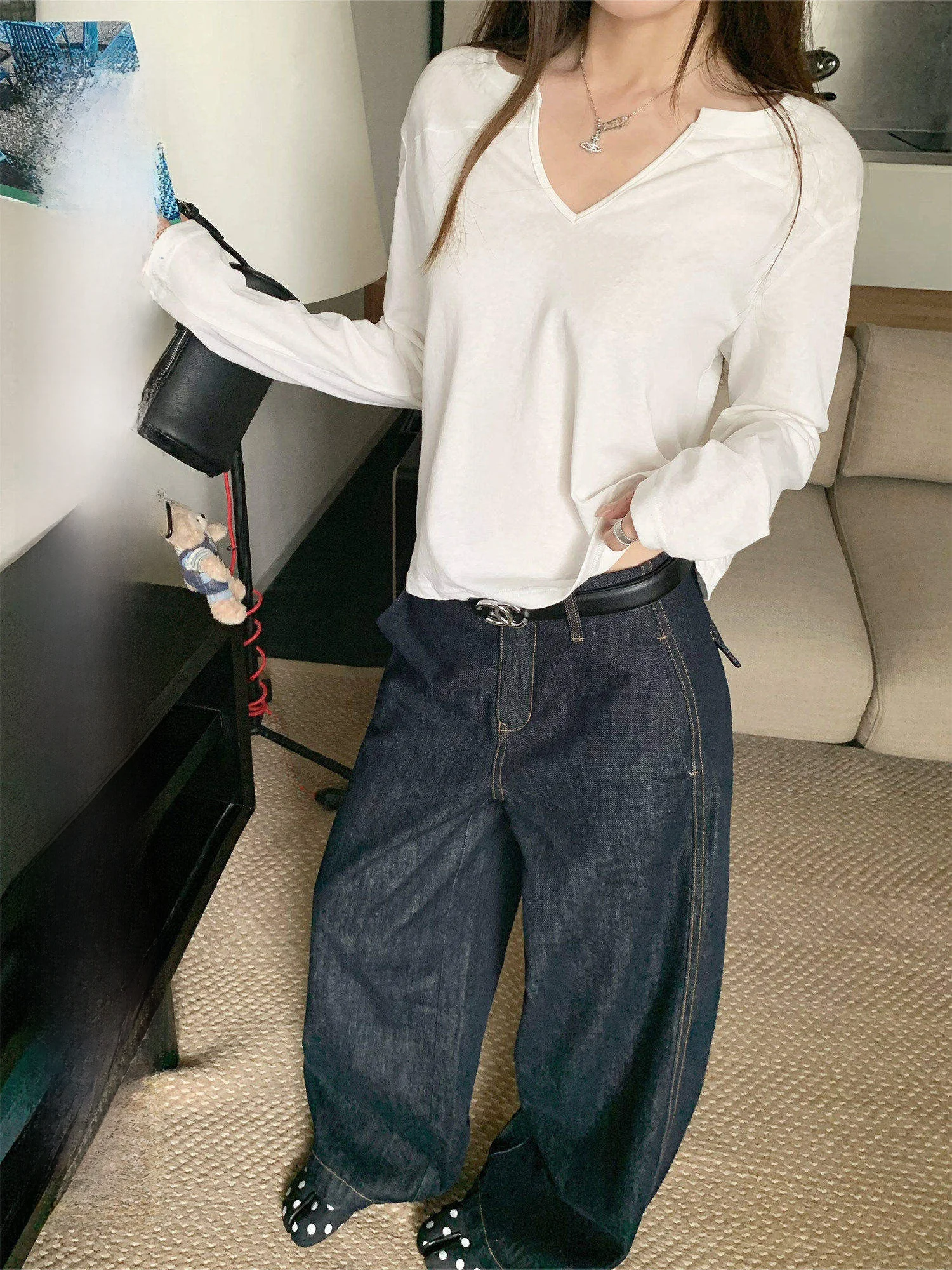 

High Waist Classic Original Jeans Cotton Casual Summer Thin Type Slimming Versatile Wide Leg Jeans for Women Hhyii