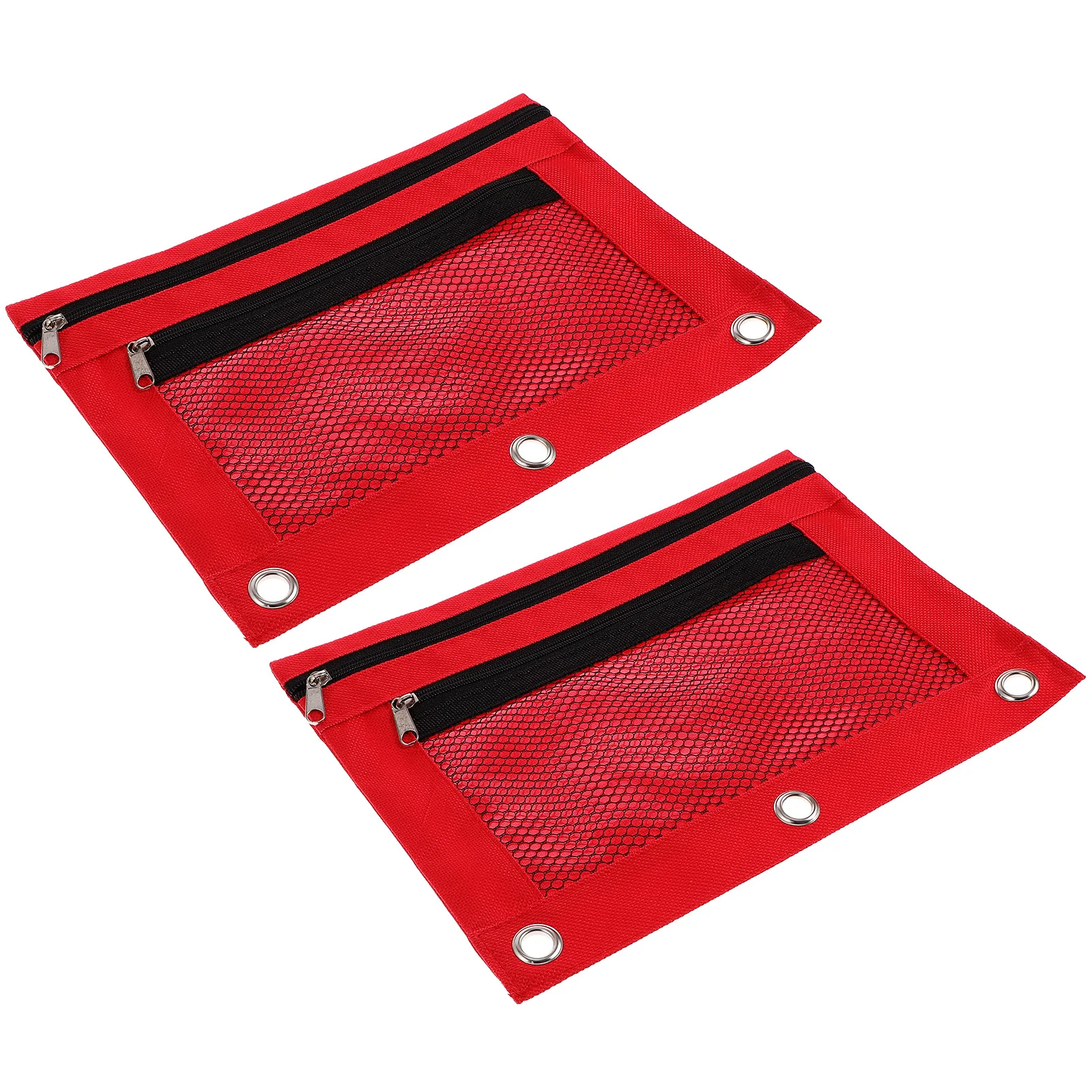 

2pcs File Pen Case Zipper Binder Pencil Pouches Mesh Oxford Cloth Pouches 3-Hole Large Capacity Stationery Bag Office Supplies