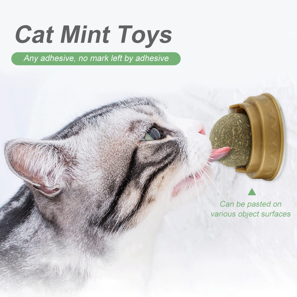 Healthy Cat Toys Stick-on Molar Teeth Cat Catnip Ball Toys Removes Hair Balls Promote Digestion with Dust Cover Pet Accessories