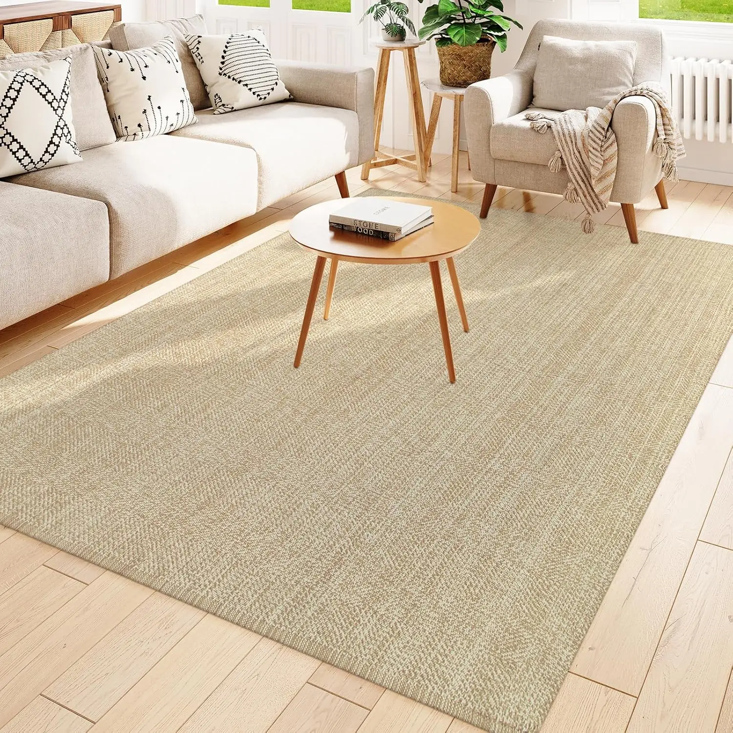 Collive Boho Rugs for Living Room 6x9 Tan, Washable Large Area Rug Braided Woven Cotton Bedrom Rug, Modern Floor Carpet Door