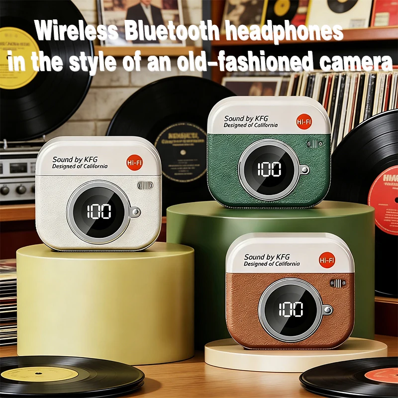 Q86-True Wireless Retro Camera-Style Headphones TWS Headphones Hi-Fi Stereo Clear Voice Communication Long Battery Life