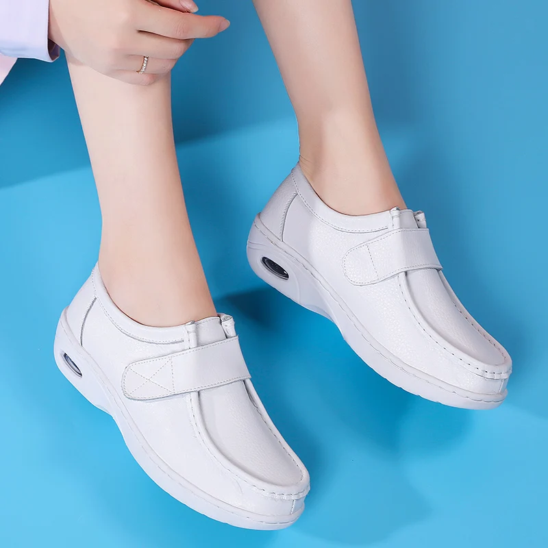 STRONGSHEN Women Platform Wedges Casual White Shoes Soft Nurse Work Shoes Hollow Out Breathable Comfort Non-slip Nursing Shoes