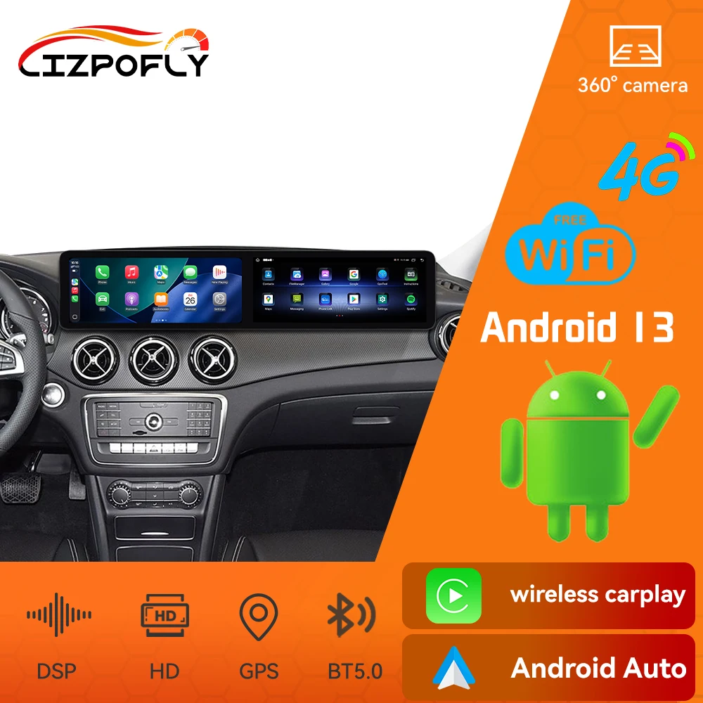 Carplay مع لمرسيدس GLA 2014-2019 المزدوج 12.3 بوصة شاشة السيارة راديو نظام تحديد المواقع والملاحة الوسائط المتعددة رئيس وحدة ترقية عدة