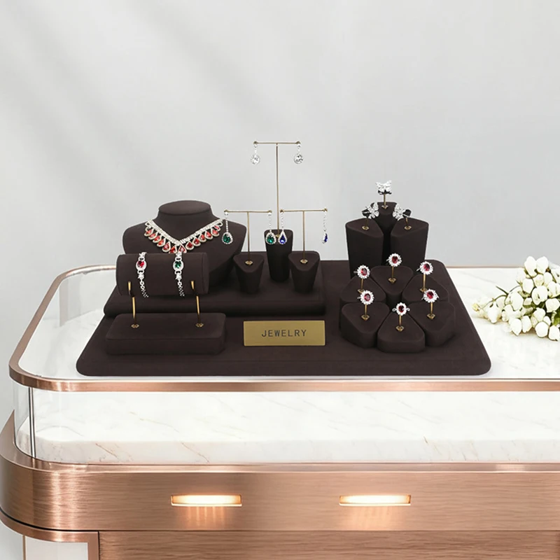 

New jewelry display stand, brown microfiber earrings, rings, necklaces, jewelry props, light luxury jewelry display rack