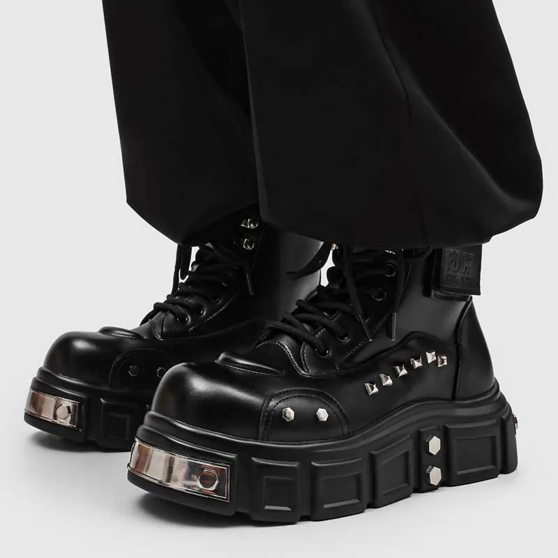 men's fashion punk stage platform boots black designer shoes cowboy natural leather boot spring autumn trendy cool ankle botas
