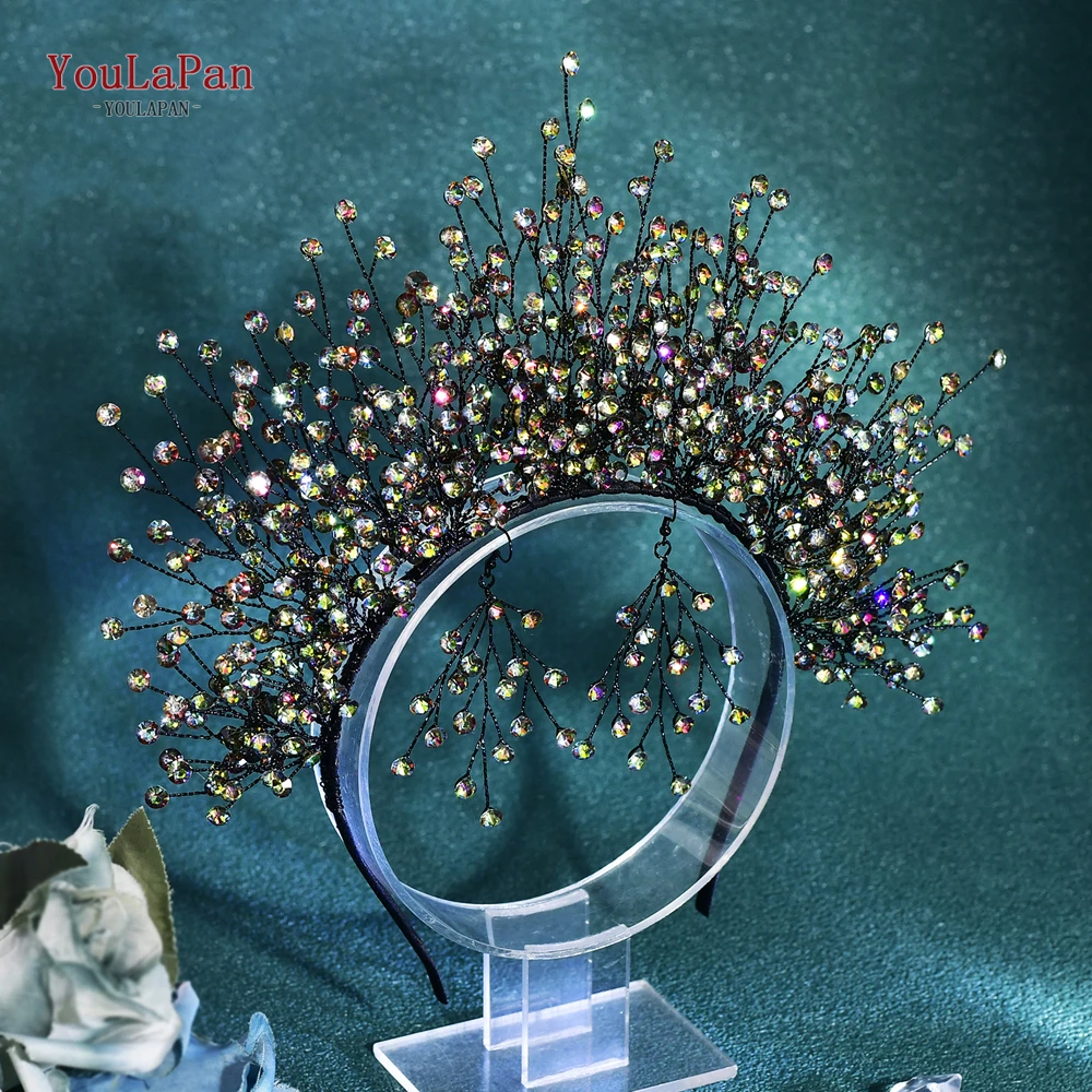 

YouLaPan Sparkling Rhinestone Bridal Crown Earring Set Wedding Accessories Bride Luxury Fashion Headbands Handmade Jewelry HP846