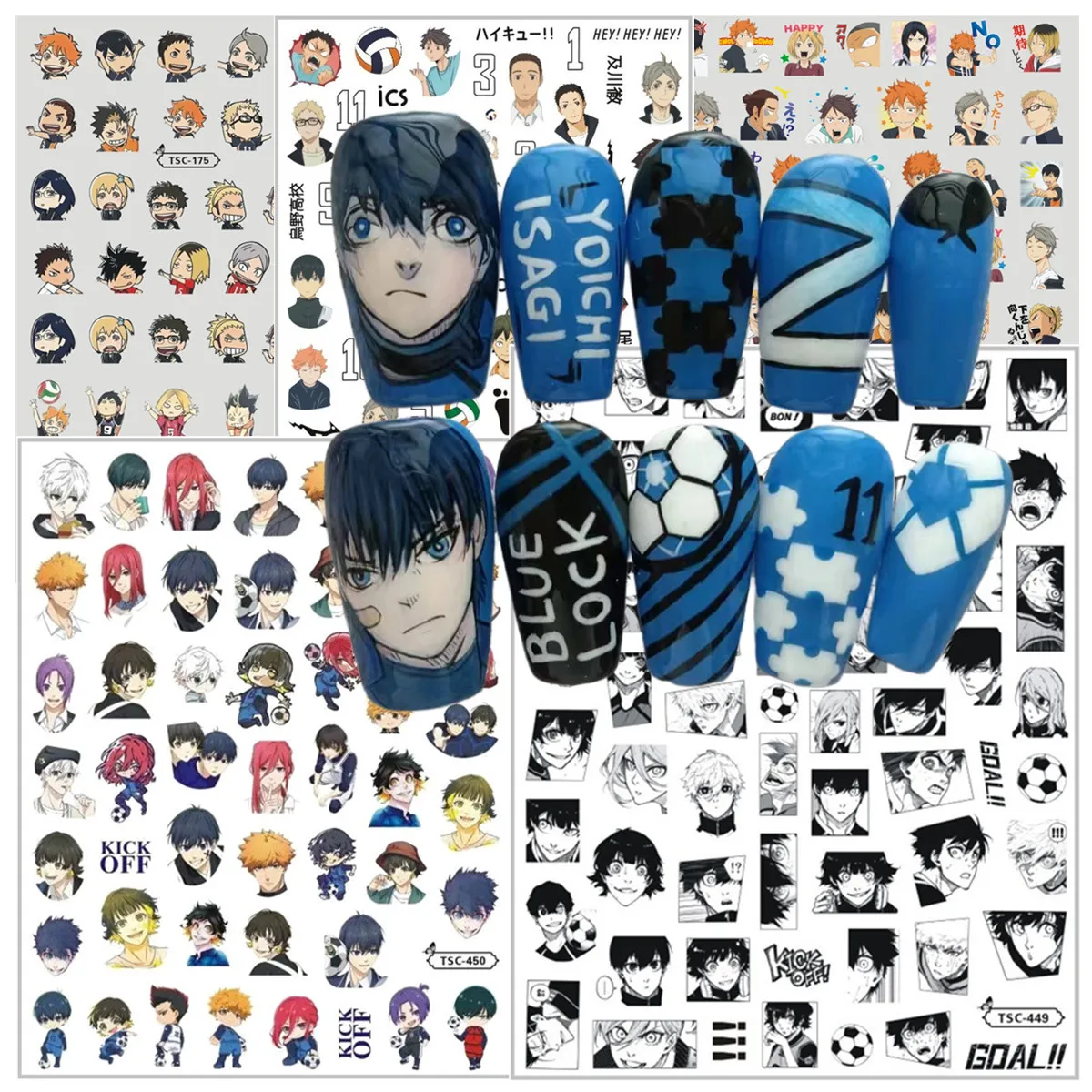 TSC-449450 Sport Haikyuu Aanraking Tatchi hj Helaado  Ajo Wsfolk voz Anime 3D Nail Art Sticker Stempel Decal Nail Slider BLAUW SLOT