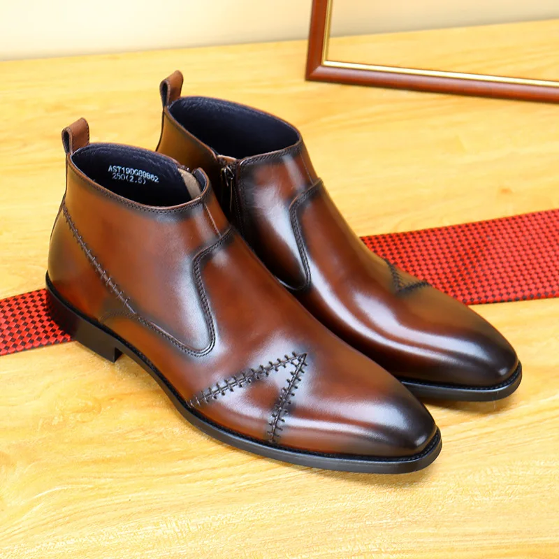 

Men's fashion retro boots help zipper real leather boots to keep warm