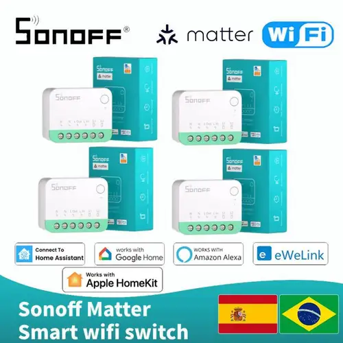 Sonoff Mini R4 Matter WiFi interruptor de luz inteligente para el hogar Sonoff Mini R4 relé de materia extrema funciona con Alexa Google Home Homekit