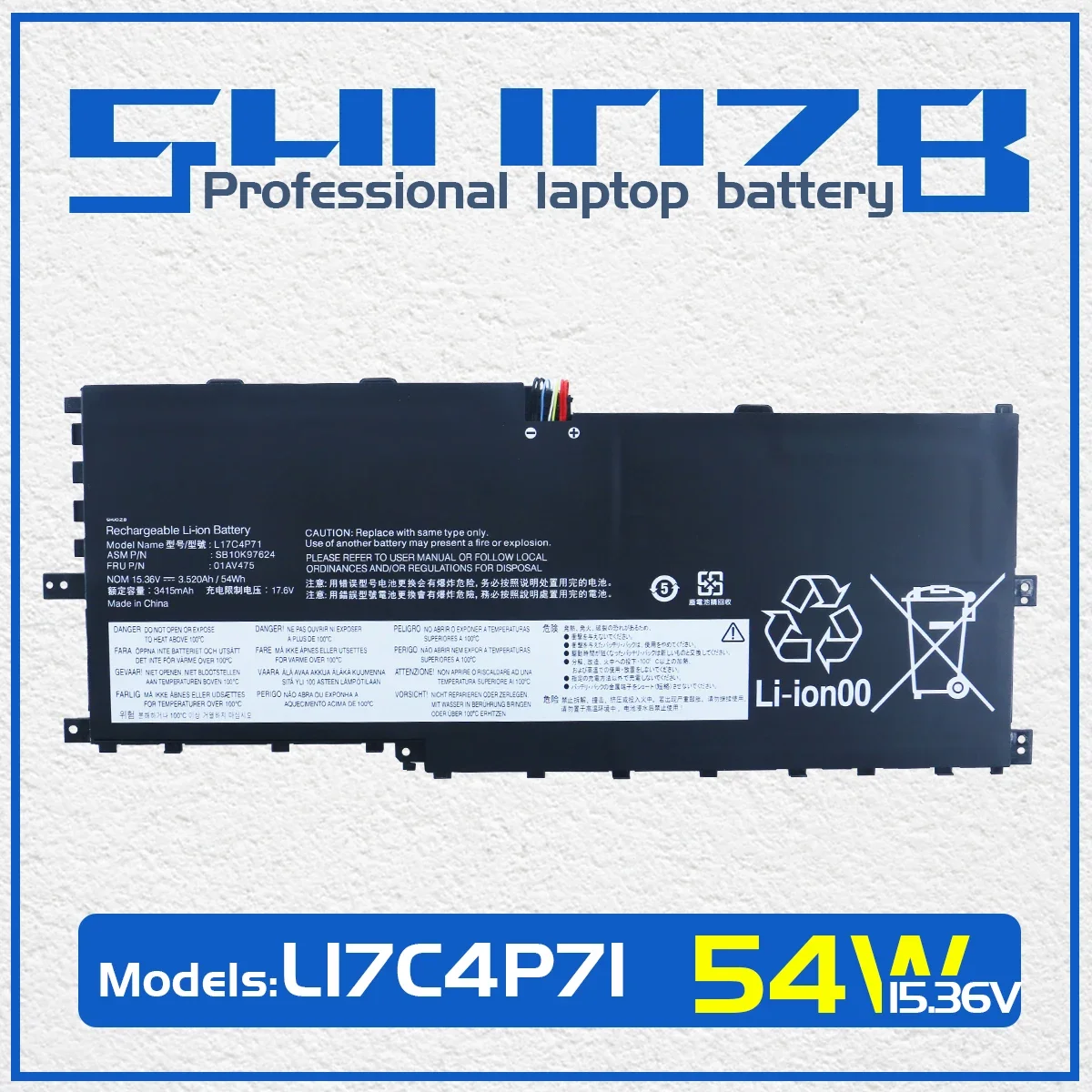 

SHUOZB L17C4P71 Laptop Battery For Lenovo ThinkPad X1 Yoga GEN 3 2018 01AV475 01AV474 01AV499 L17M4P71 L17C3P71 SB10K97638 54WH