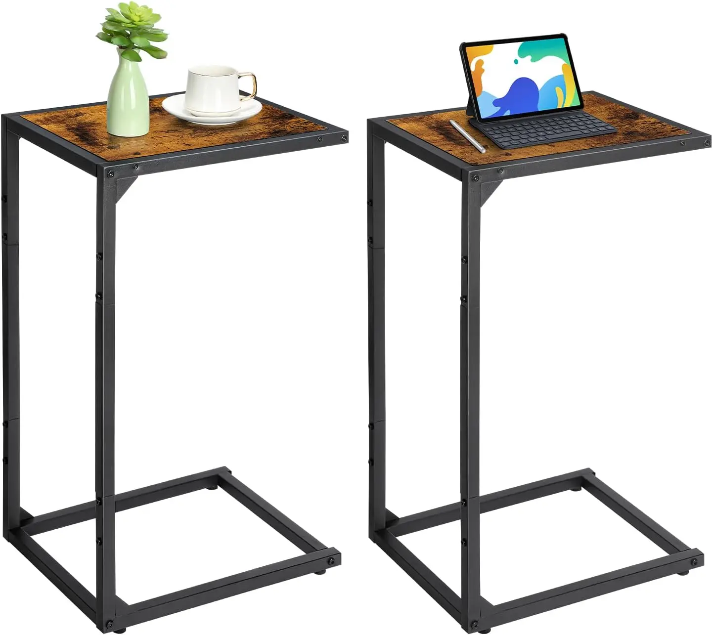 

C Shaped End Table Set of 2, Snack Side Tables for Sofa, Couch Table for Small Space That Slide Under, TV Trays for Living Room