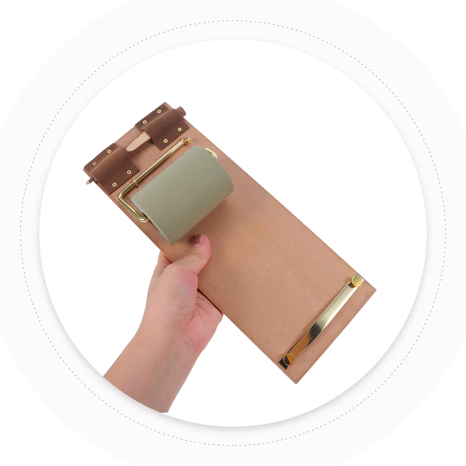 1Set Vintage Wall Mounted Notepad Board Paper Roll Holder Memo Note Holder Wooden Pen Grocery List Office Kitchen