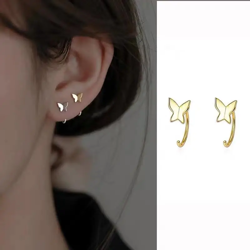 

MEETSOFT 925 Sterling Silver 18K Gold Mini Butterfly Hooked Stud Earring for Women Minimalist Fine Jewelry Cute Insect Accessory