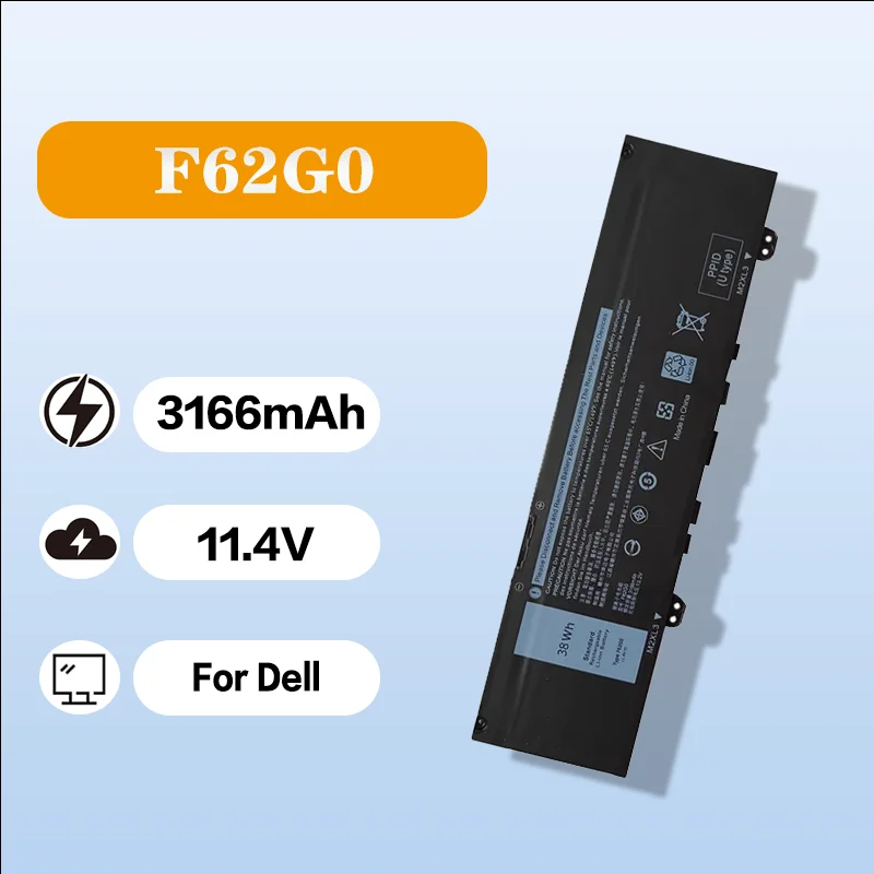

Аккумулятор для ноутбука F62G0 для Dell Inspiron 7370/7373/7380/5370 11,4 В, 3166 мАч, сменный аккумулятор для ноутбука