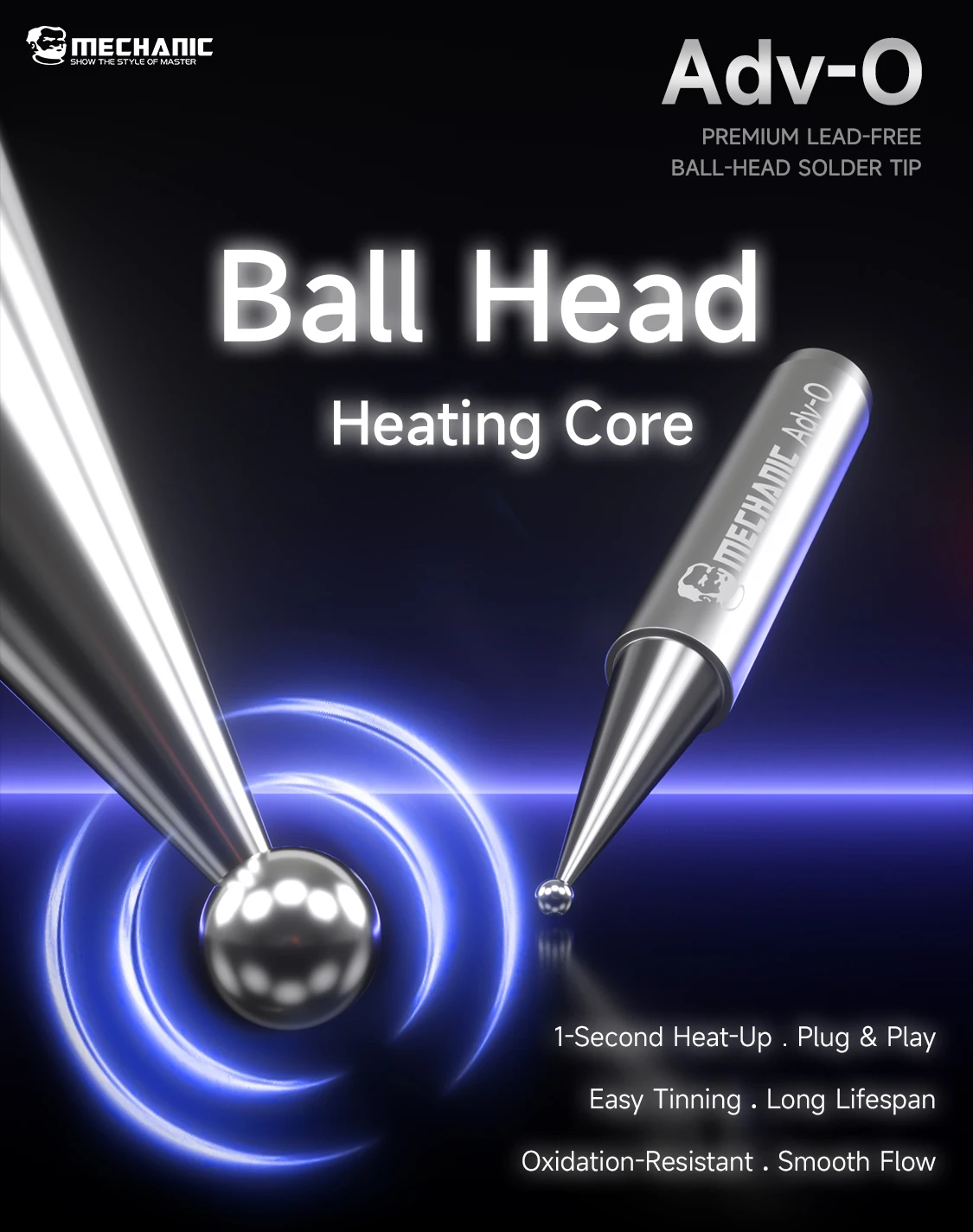 MECHANIC Adv-O Lead-Free Ball Tip Soldering Iron for Micro Soldering PCB IC Chip Solder Bridge Repair Mobile Phone Motherboard