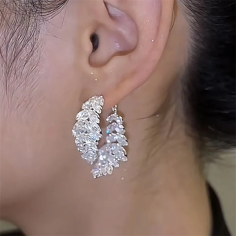 Fashion Trend Unique Design Elegant Exquisite Crystal Zircon Leaf Earrings For Women Jewelry Wedding Party Premium Gift