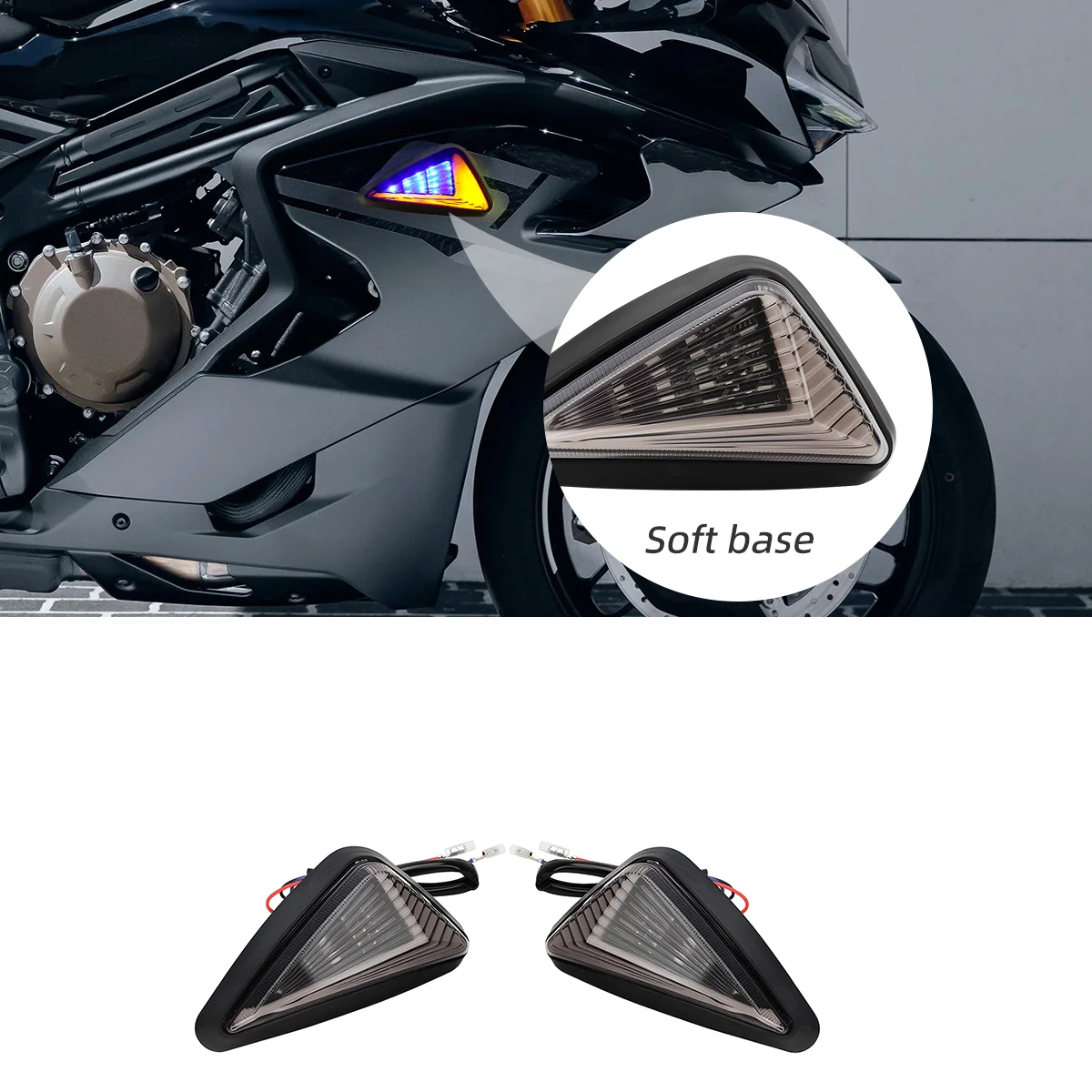 1 Pair Motorcycle LED Turn Signal Light Blue Yellow Triangular Sequential Flowing Indicator Lights Universal DRL Running Light