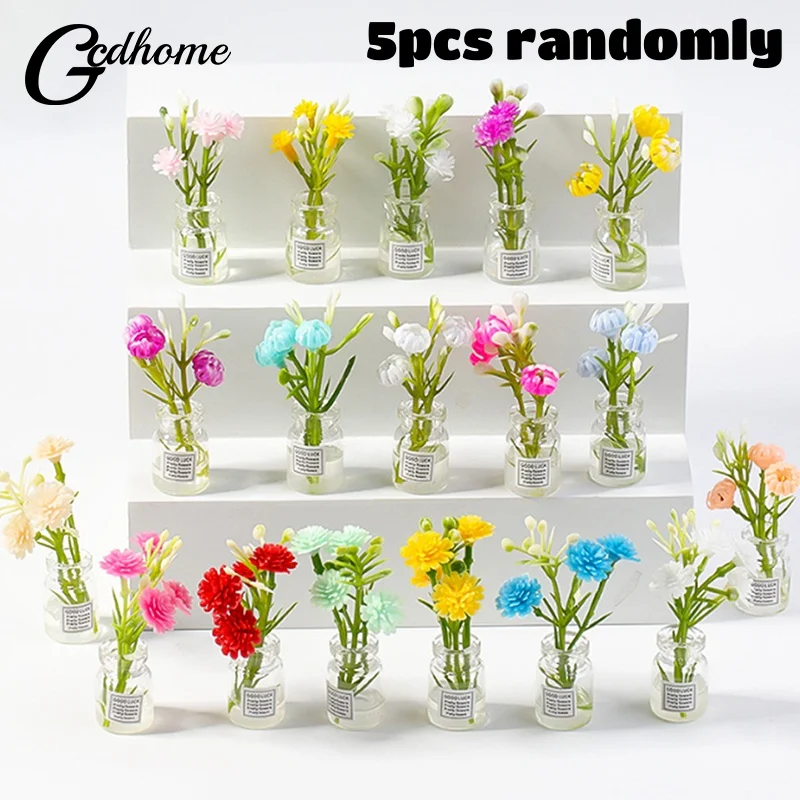 5pcs 1:12 Dollhouse Miniature Potted Plant Green Leaves Pot Bonsai Garden Home Model Decor Toy Doll House Accessories